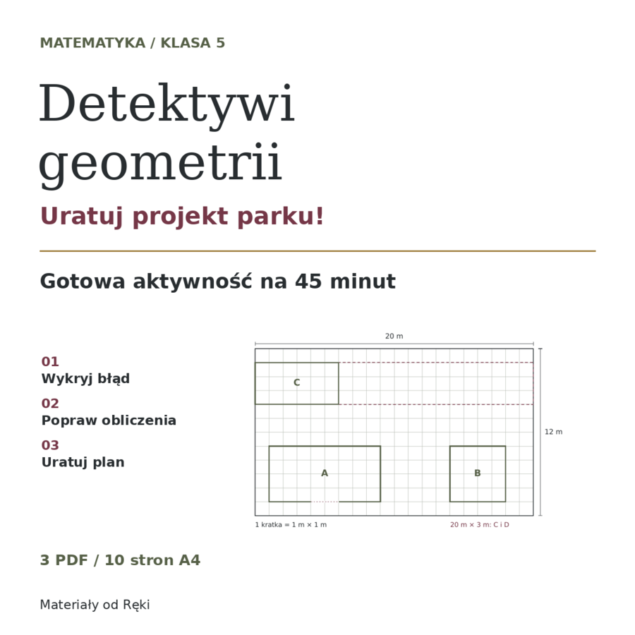Pola i obwody - klasa 5 | Detektywi geometrii: Uratuj projekt parku!