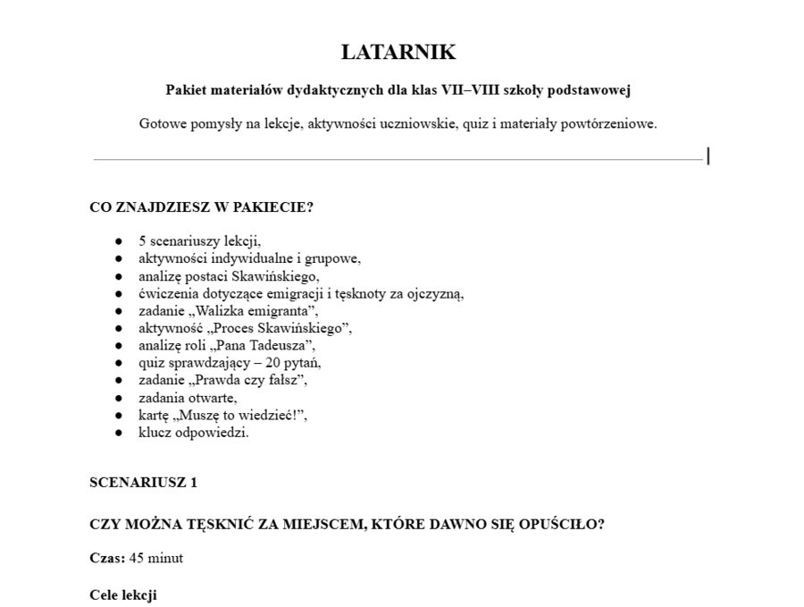 Latarnik- gotowy pakiet do pracy z lekturą