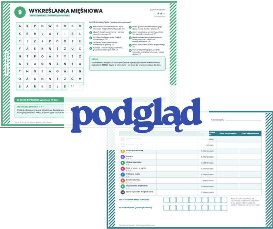 Stacje dydaktyczne biologia: hierarchiczna budowa organizmu, układ powłokowy, układ ruchu (kostny i mięśniowy)