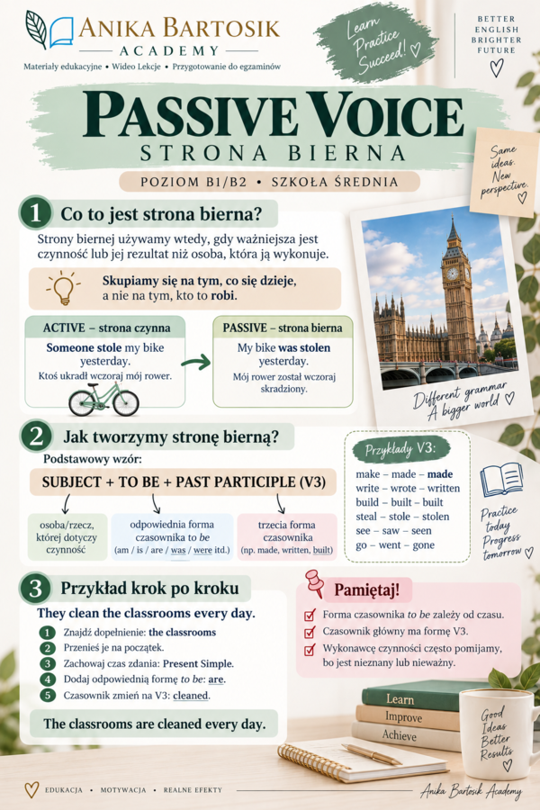 Wiedza w pigułce – Passive Voice | Strona bierna | B1/B2 | szkoła średnia