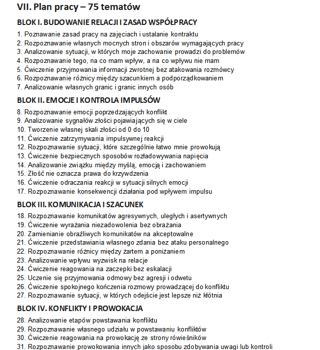 Program zajęć socjoterapeutycznych – klasy VII–VIII. Rewalidacja.