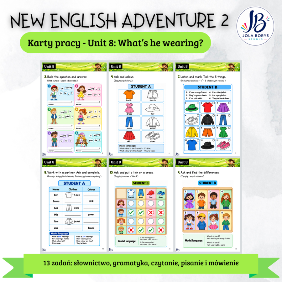 New English Adventure 2 – Unit 8: What’s He Wearing? – zadania komunikacyjne