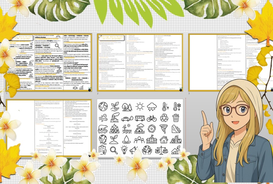 Sketchnotka/notatka - dla ucznia i przypomnienie dla nauczyciela w pdf. Temat "Dlaczego musze działać na rzecz przyrody – strajk klimatyczny". Edukacja zdrowotna. Klasa 8.