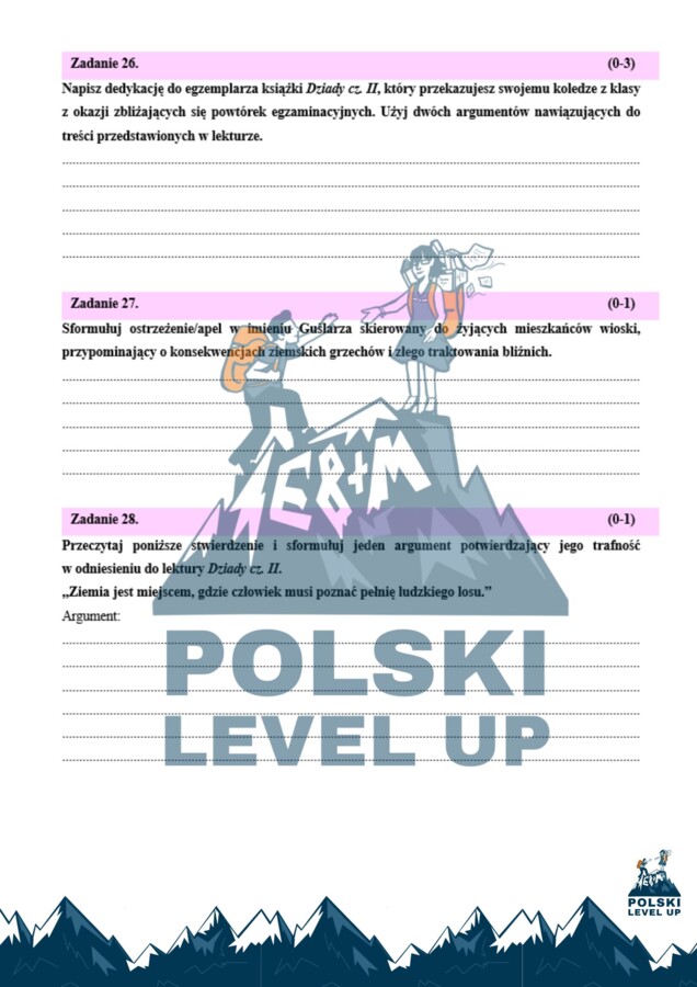 Zbiór zadań z "Dziadów cz. II" (30 zadań+klucz odp.)_Polski Level Up