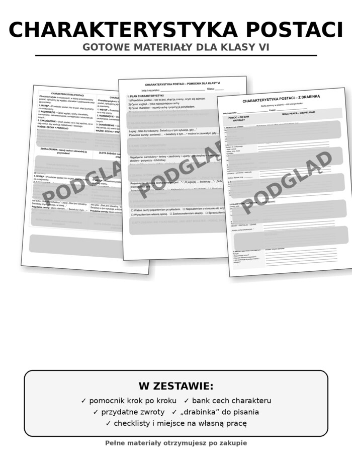 Charakterystyka postaci- materiały