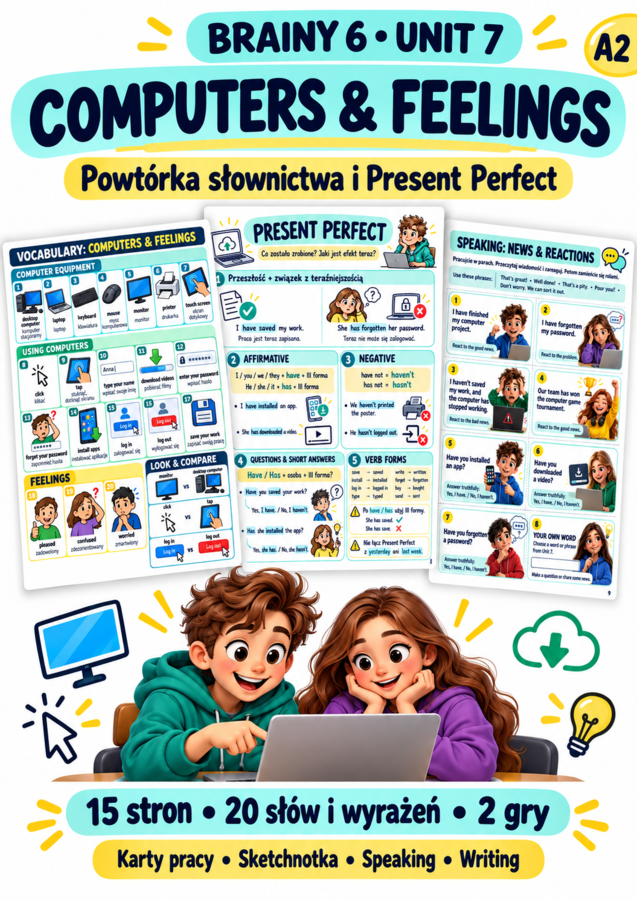 Brainy 6 Unit 7 – Computers & Feelings: powtórka, Present Perfect i 2 gry
