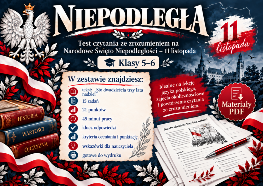 🇵🇱📖 NIEPODLEGŁA – test czytania ze zrozumieniem dla klasy 5-6