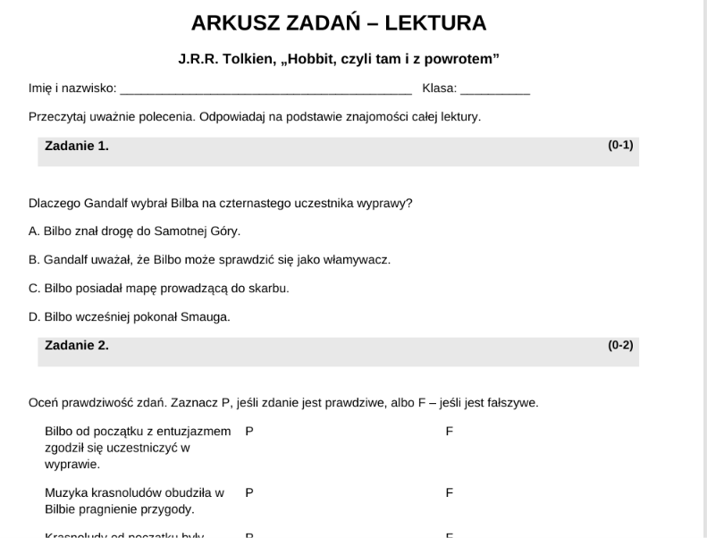 Pakiet materiałów do lektury "Hobbit"