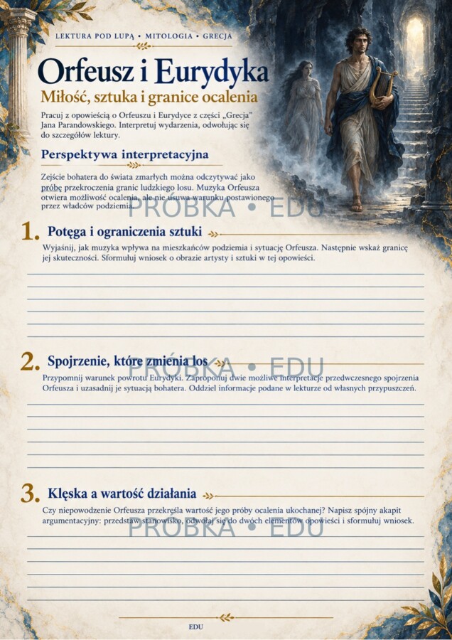 JAN PARANDOWSKI — MITOLOGIA, CZĘŚĆ I: GRECJA | LEKTURA POD LUPĄ | Karty pracy