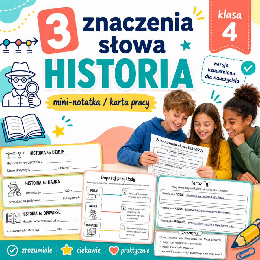 Uzupełnij 3 znaczenia słowa HISTORIA – mini-notatka do zeszytu