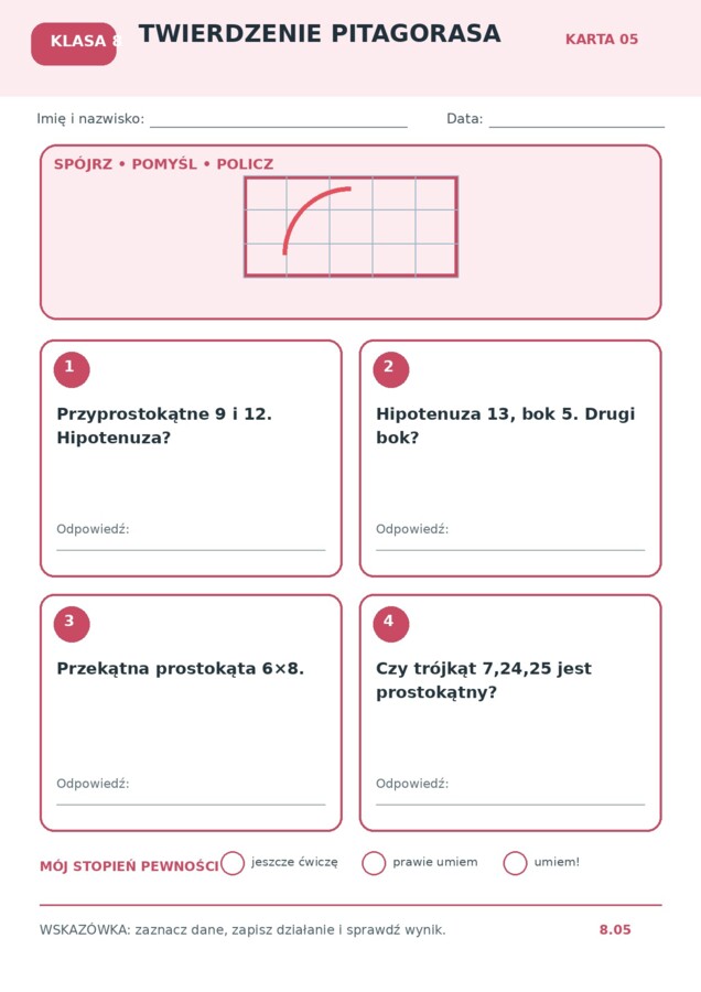Matematyka – klasa 8 | 12 graficznych kart pracy + klucz odpowiedzi