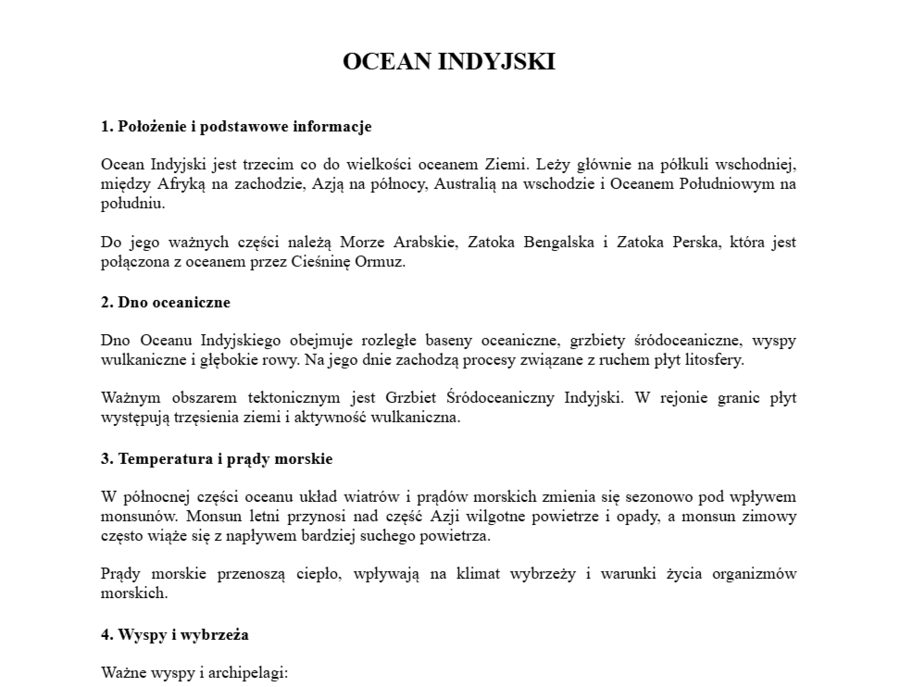 Ocean Indyjski- podstawowe informację