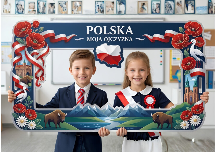 Polska Moja Ojczyzna – Wielka ramka dekoracyjna XXL do druku (18 stron A4, dekoracja na Dzień Niepodległości / uroczystości szkolne)