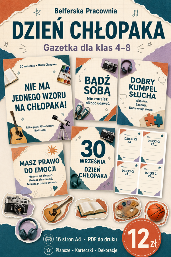 🧡 Nie ma jednego wzoru na chłopaka! Gazetka na Dzień Chłopaka dla klas 4–8