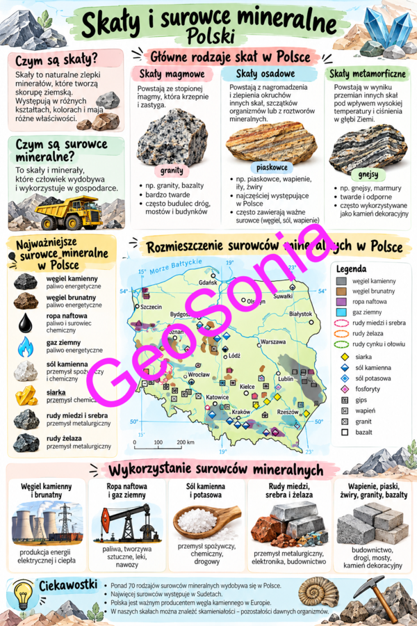 Skały i surowce mineralne w Polsce geografia klasa 7 sketchnotka