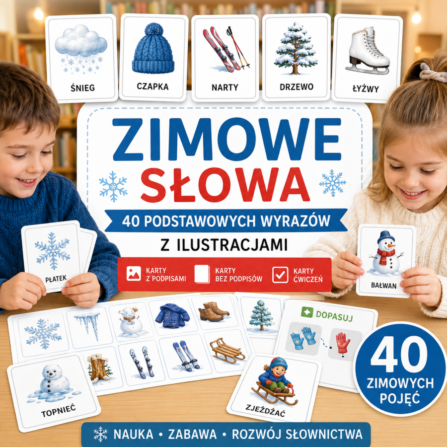 Zimowe słowa – 40 podstawowych wyrazów z ilustracjami