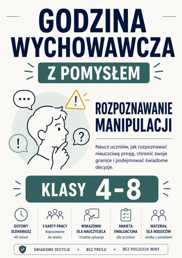 GODZINA WYCHOWAWCZA Z POMYSŁEM – ROZPOZNAWANIE MANIPULACJI | SCENARIUSZ DLA KLAS 4–8