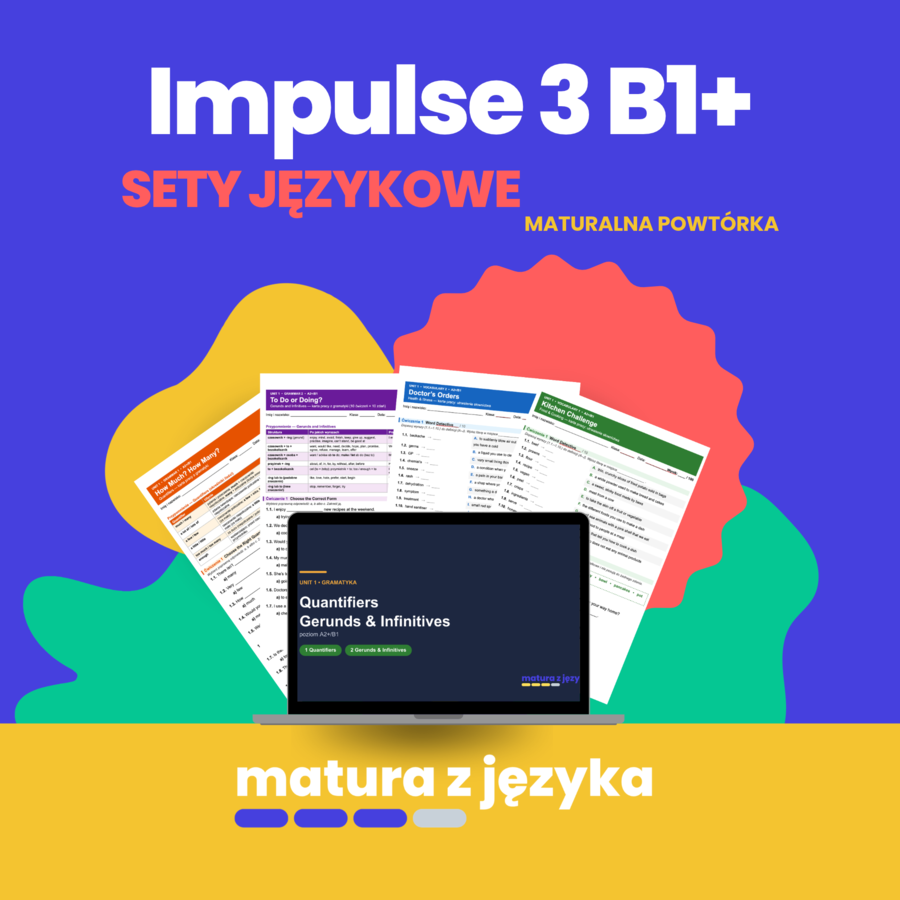 Impulse 2 – sety leksykalne B1+, matura rozszerzona, środki językowe: 16 zestawów z kluczem do działów 1–8