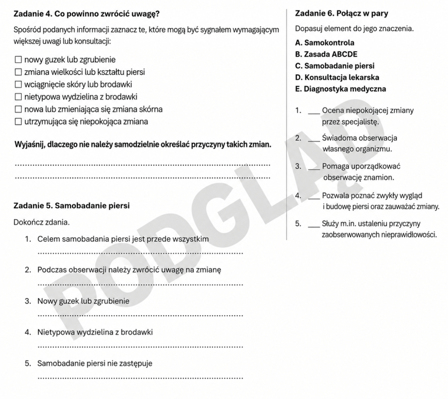 Samokontrola w profilaktyce zdrowia – karta pracy + klucz odpowiedzi | Edukacja zdrowotna