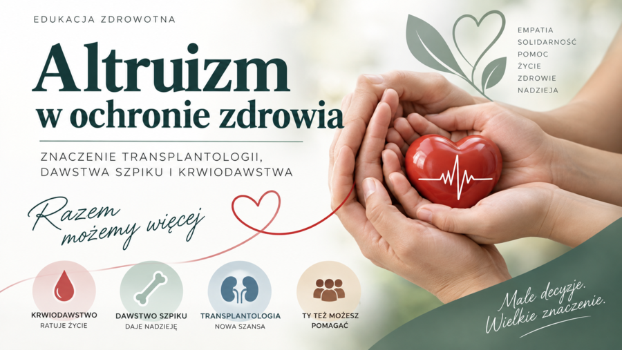 Altruizm w ochronie zdrowia – znaczenie transplantologii, dawstwa szpiku i krwiodawstwa.