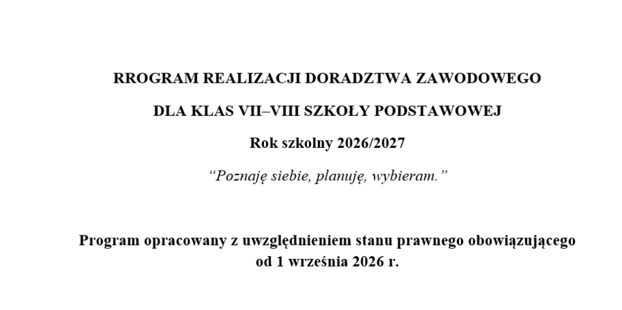 Program doradztwa zawodowego dla klasy 7 i 8  na rok szkolny 2026/2027
