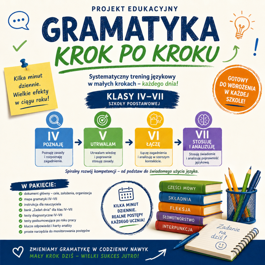 Gramatyka krok po kroku- projekt edukacyjny z języka polskiego dla klas 4-7