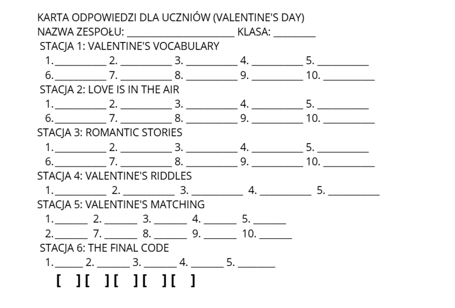 St. Valentine's Day- stacje dydaktyczne