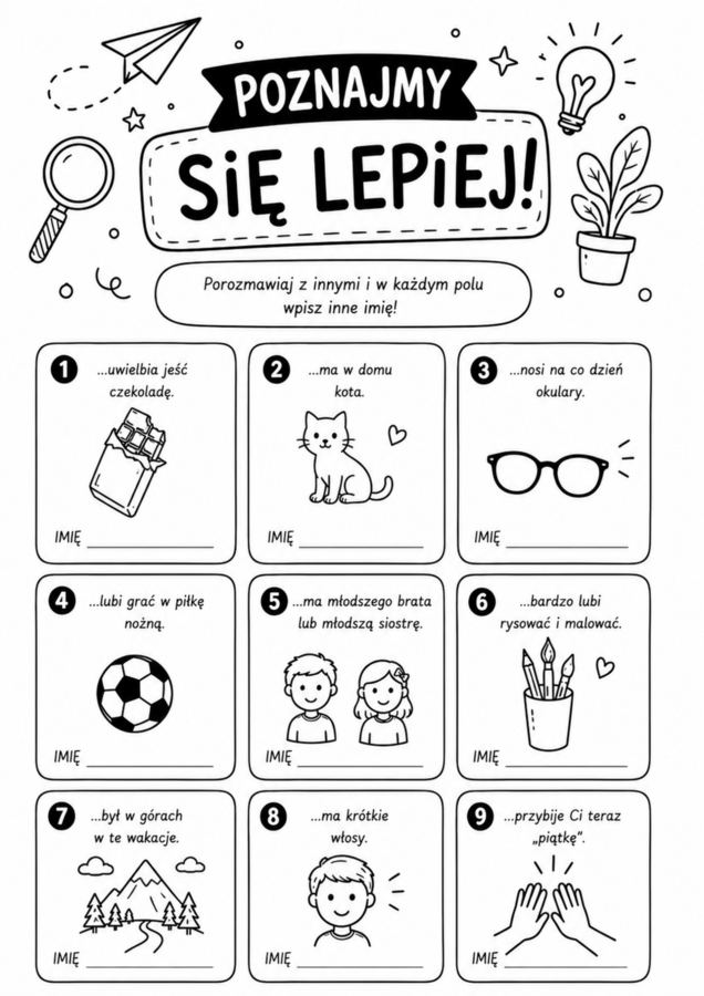 Gra zapoznawcza (Bingo) – integracja na pierwsze dni szkoły