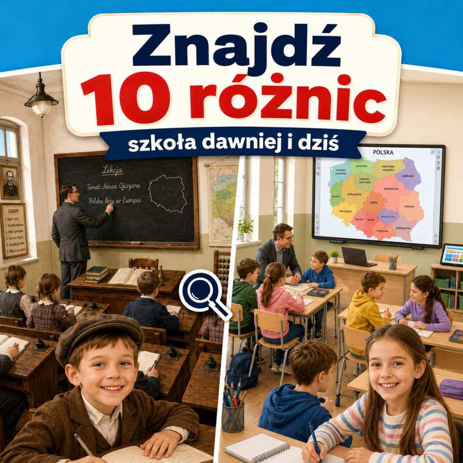 Znajdź 10 różnic – szkoła dawniej i dziś
