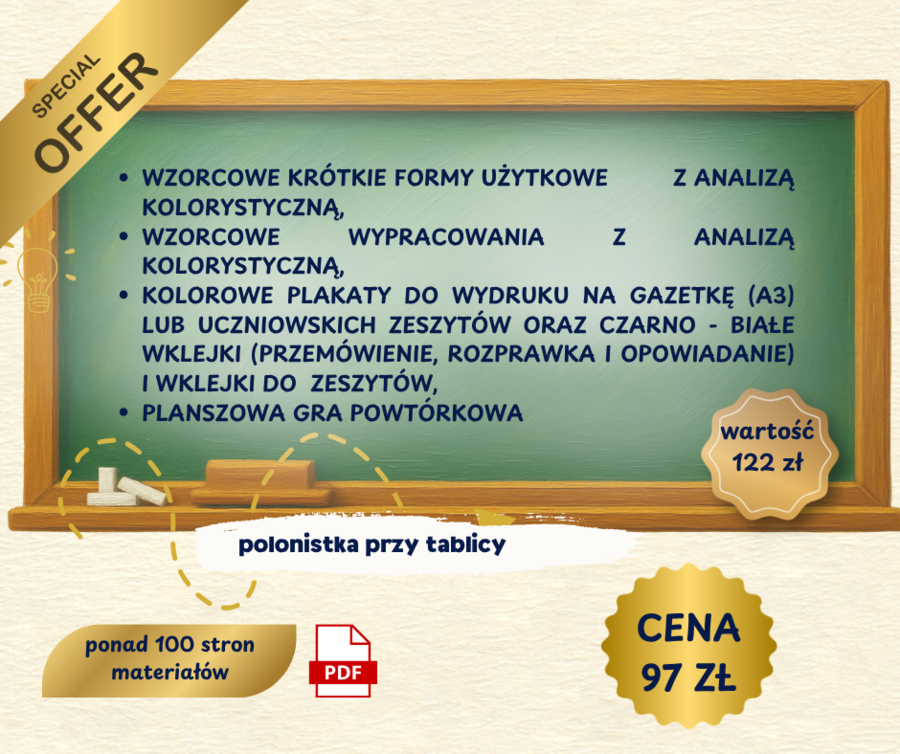 PAKIET EGZAMINACYJNY ÓSMOKLASISTY rozprawka, przemówienie, opowiadanie, zaproszenie, ogłoszenie, dedykacja, gra powtórkowa
