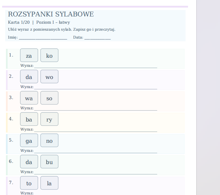 Rozsypanki sylabowe – 20 kart pracy