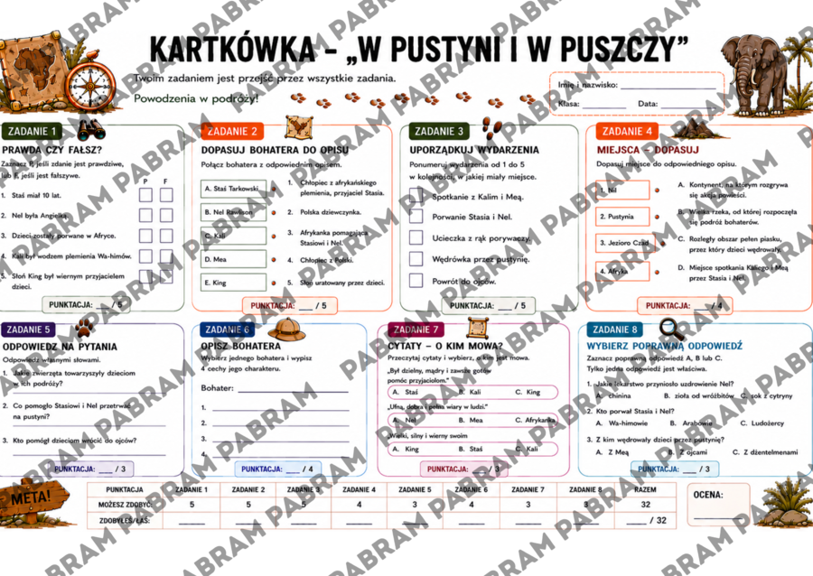 Kartkówka "W pustyni i w puszczy"