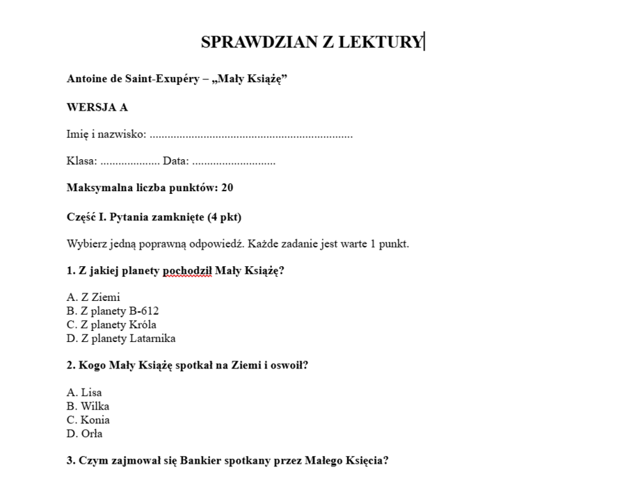 Sprawdzian- Mały Książe