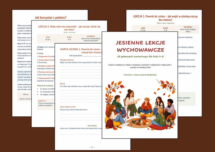 🍁 Jesienne lekcje wychowawcze – 20 gotowych scenariuszy dla klas 4–8