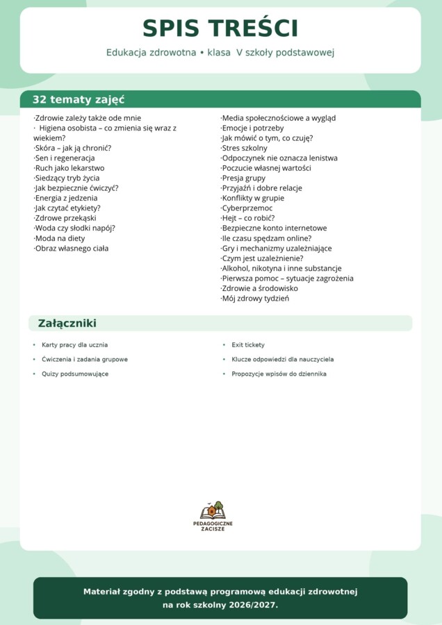 EDUKACJA ZDROWOTNA KOMPLETNY PAKIET NAUCZYCIELA Klasy V szkoły podstawowej Rok szkolny 2026/2027