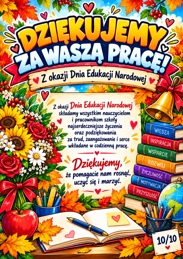 DZIEŃ EDUKACJI NARODOWEJ – 10 kolorowych plakatów A4 | gazetka szkolna, dekoracja klasy i korytarza