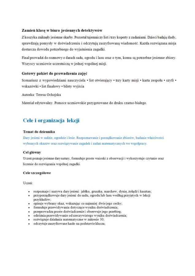 LEKCJA POKAZOWA DLA KL.2 TAJNA MISJA JESIENI.