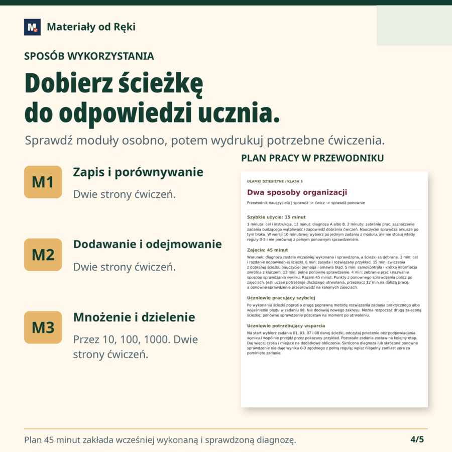 Ułamki dziesiętne - diagnoza A/B, 3 ścieżki ćwiczeń i ponowne sprawdzenie | klasa 5