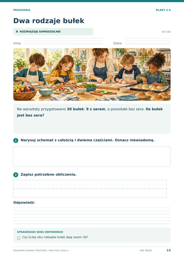 Zadania tekstowe, klasy 2–3 | Rozumiem, rysuję, rozwiązuję | 48 kart pracy PDF