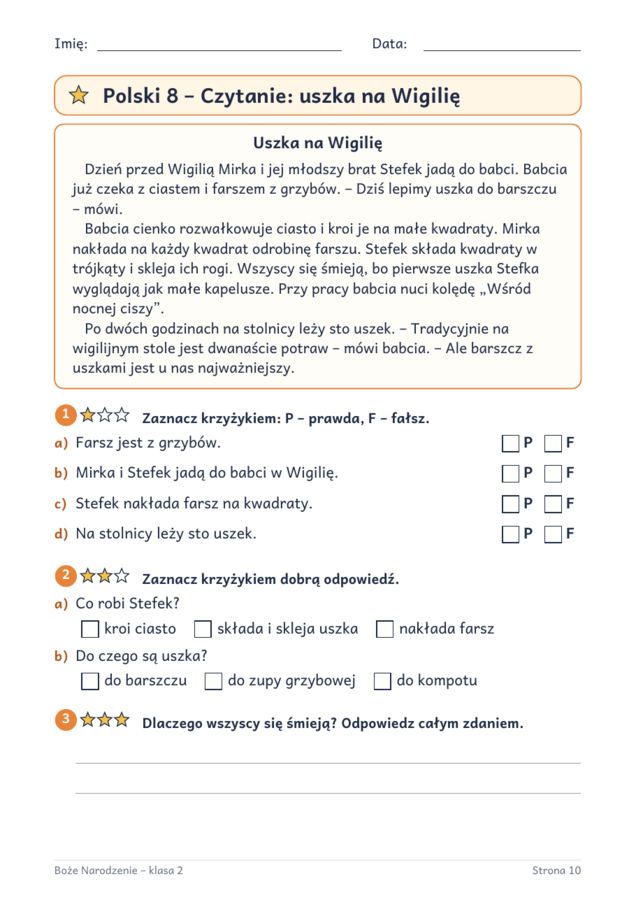 Boże Narodzenie klasa 2: karty pracy z polskiego i matematyki