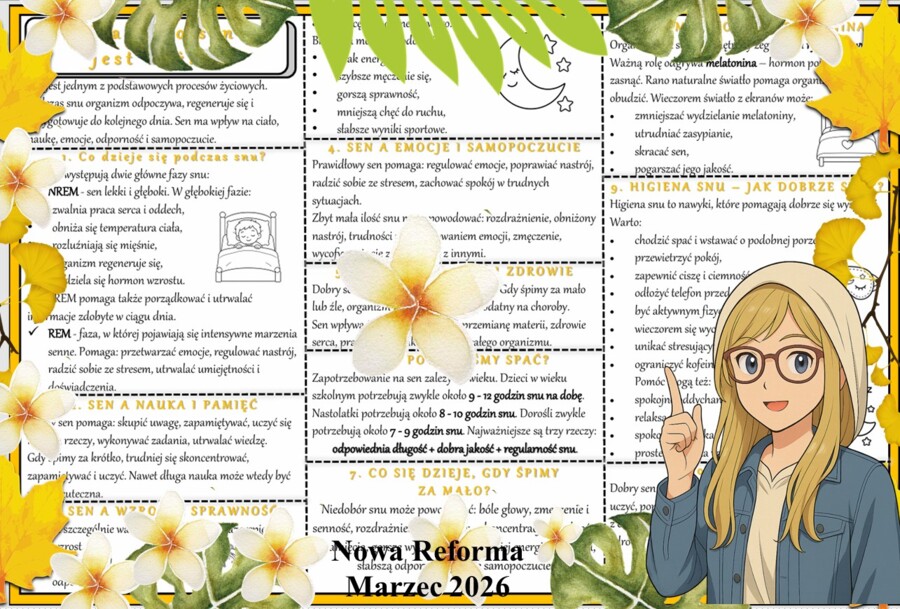 Sketchnotka/notatka - dla ucznia i przypomnienie dla nauczyciela w pdf. Temat "Dlaczego sen jest ważny?". Edukacja zdrowotna. Klasa 5.