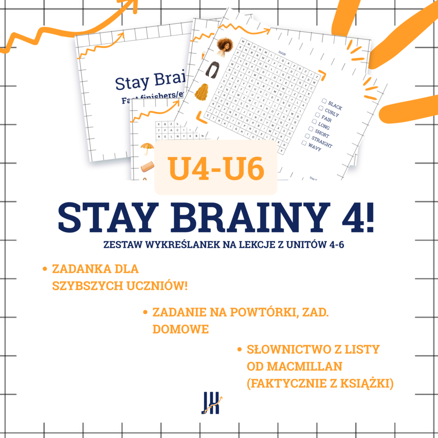 Stay Brainy 4  UNITY 4-6 dla fast finishers - wykreślanki ze słownictwa z książki + klucze odpowiedzi | klasa 4