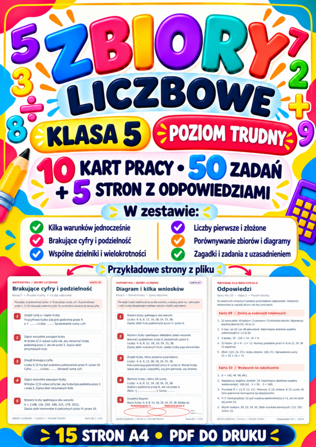 ZBIORY LICZBOWE-TRUDNE-klasa 5