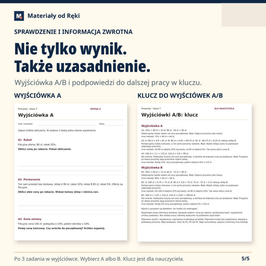Procenty - klasa 7 | 6 decyzji zakupowych, arkusze A/B i wyjściówki