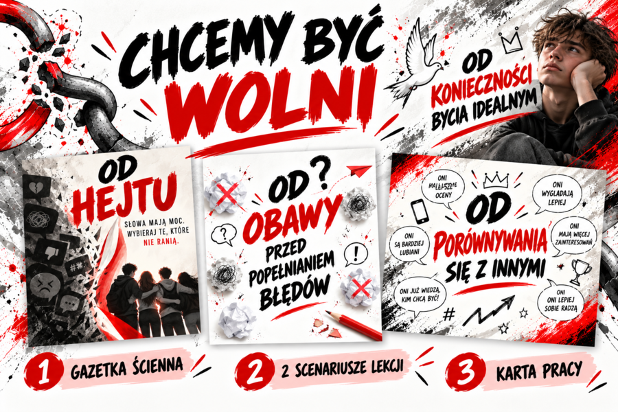 Chcemy być wolni ~ gazetka ścienną, scenariusze i karta pracy