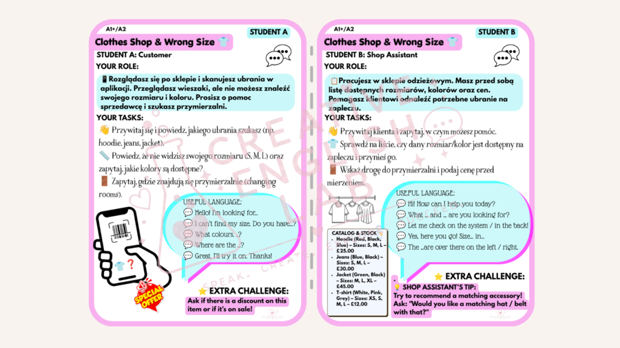 SPEAKING CARDS E8: 15 Zestawów Kart Konwersacyjnych – Reagowanie Językowe & Info-Gap - FUNKCJE JĘZYKOWE  (A5 / Tablica)