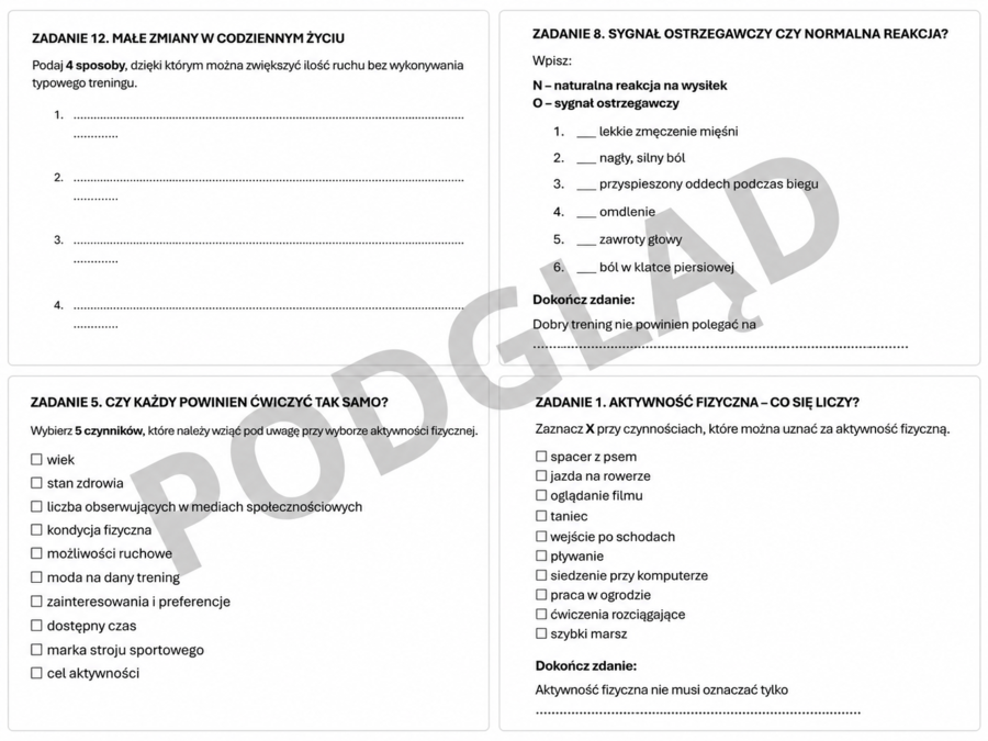 Karta pracy +  klucz odpowiedzi - AKTYWNOŚĆ FIZYCZNA – JAK DOBRAĆ JĄ DO SWOICH POTRZEB I OCENIĆ RZETELNOŚĆ INFORMACJI? edukacja zdrowotna