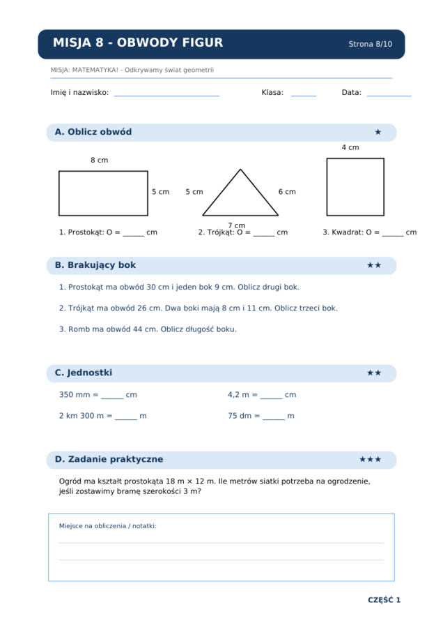MISJA: MATEMATYKA! – Geometria płaska – Część 1 | Kąty, trójkąty, wielokąty, pola i obwody | Klasy 4–8