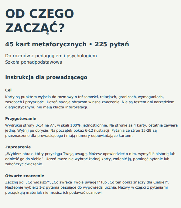 Od czego zacząć? Karty metaforyczne dla uczniów szkoły ponadpodstawowej.