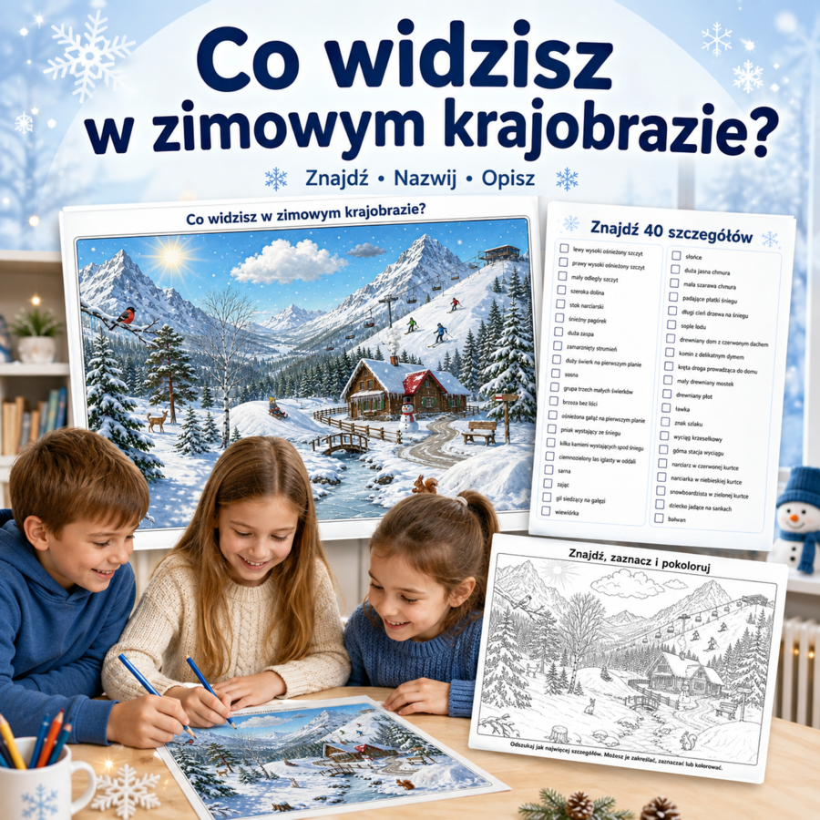Co widzisz w zimowym krajobrazie? — 40 szczegółów do odnalezienia, nazwania i opisania